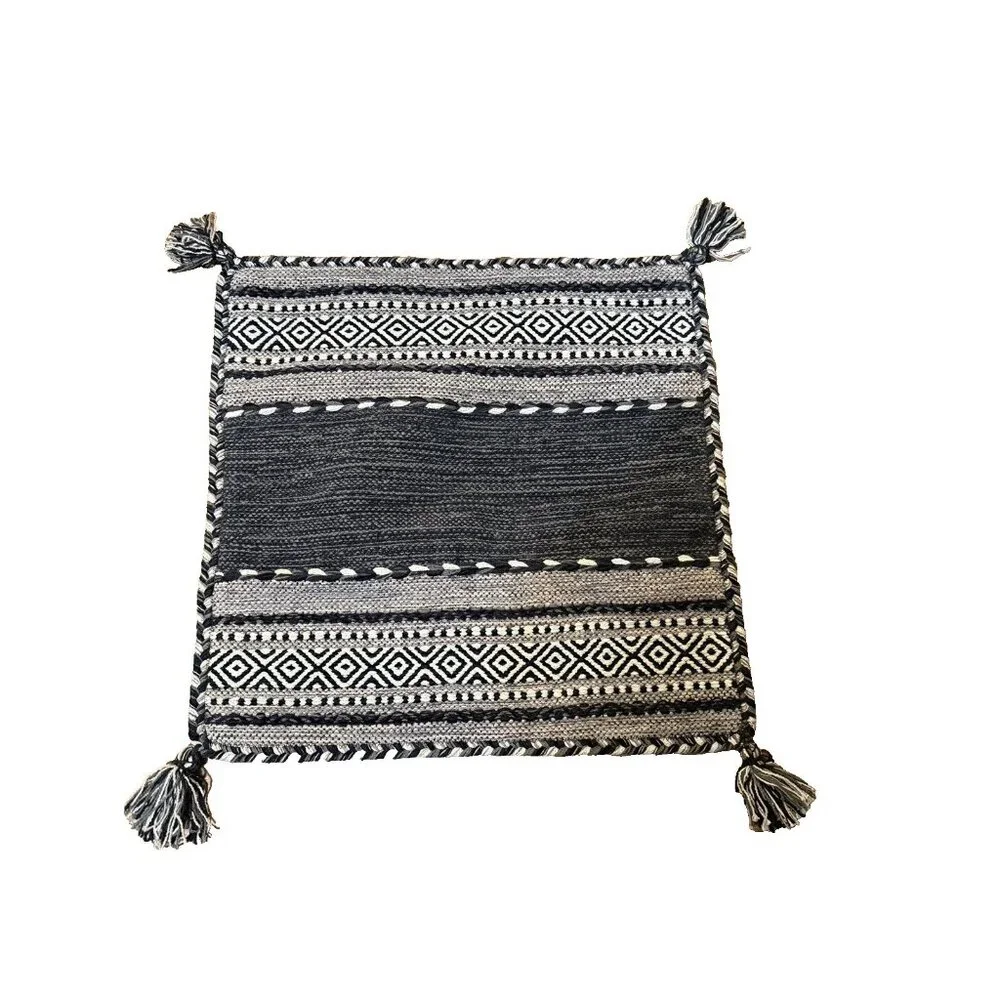 2 SURYA Pillow Covers 23x23 Black Gray Charcoal White Knobby Tassels Floor BOHO